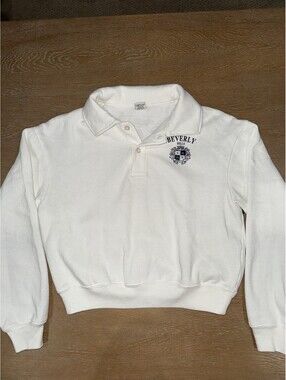 Sporty & Rich White BH Crest Soft Long Sleeve Polo Sweatshirt SIZE XS White